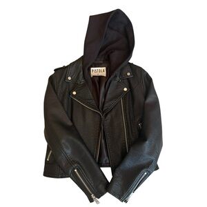 Pistola Black Leather Jacket with Hood